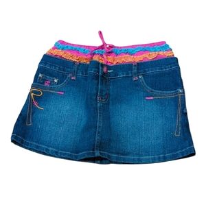 Rocawear Denim Skort Skirt with Bright Colored Ruffles at Waist